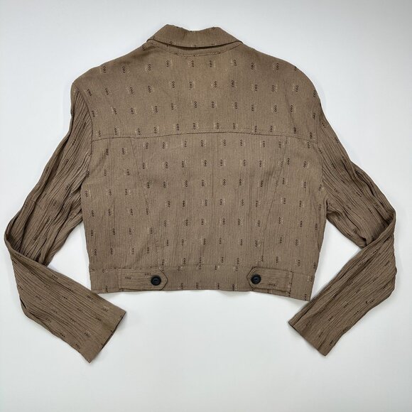 Vintage Tan Crinkle Button Crop Jacket Boho Western Office Blazer - Picture 5 of 8